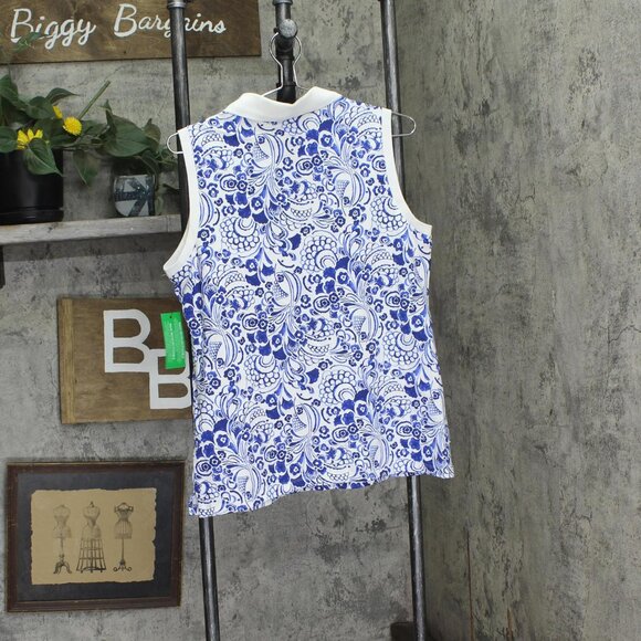 NWT Tommy Hilfiger Sleeveless Fountain Floral Polo Shirt Provence Multi Blue L - Picture 5 of 8
